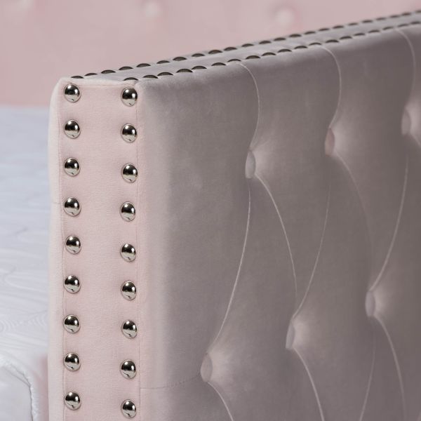 Larkin Modern and Contemporary Pink Velvet Fabric Upholstered Full Size Daybed with Trundle