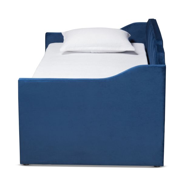 Lennon Modern and Contemporary Navy Blue Velvet Fabric Upholstered Twin Size Daybed with Trundle