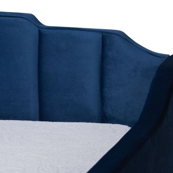 Lennon Modern and Contemporary Navy Blue Velvet Fabric Upholstered Twin Size Daybed with Trundle