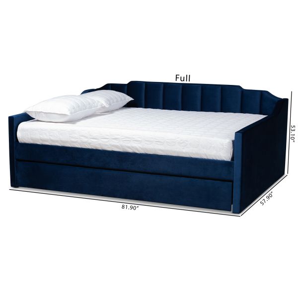 Lennon Modern and Contemporary Navy Blue Velvet Fabric Upholstered Full Size Daybed with Trundle