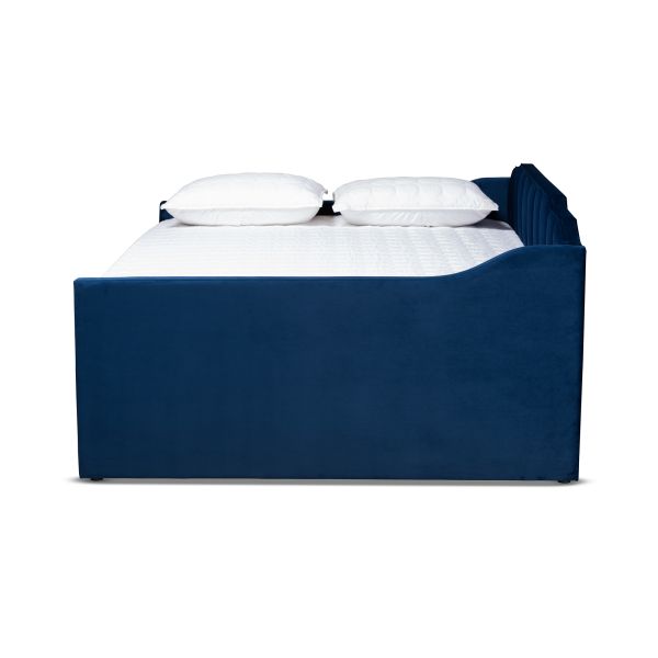 Lennon Modern and Contemporary Navy Blue Velvet Fabric Upholstered Full Size Daybed with Trundle