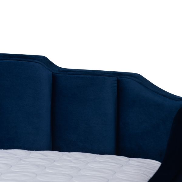Lennon Modern and Contemporary Navy Blue Velvet Fabric Upholstered Full Size Daybed with Trundle