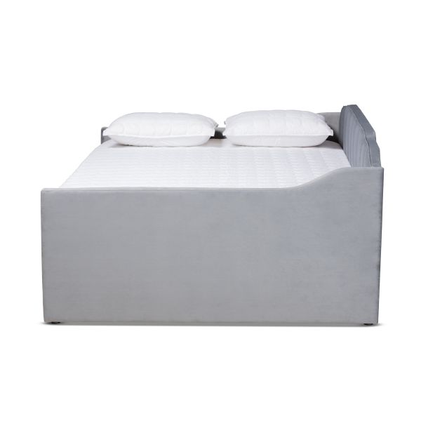 Lennon Modern and Contemporary Grey Velvet Fabric Upholstered Full Size Daybed with Trundle