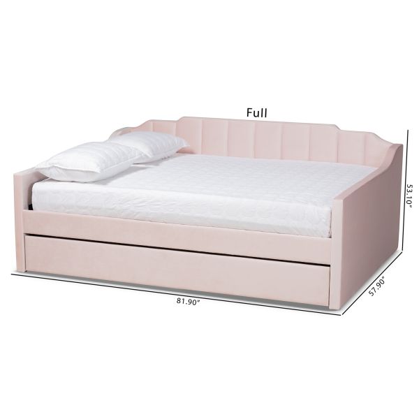 Lennon Modern and Contemporary Pink Velvet Fabric Upholstered Queen Size Daybed with Trundle