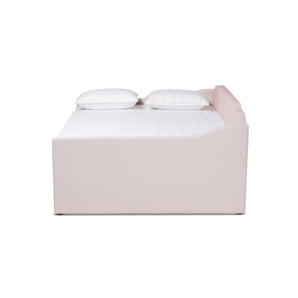 Lennon Modern and Contemporary Pink Velvet Fabric Upholstered Queen Size Daybed with Trundle