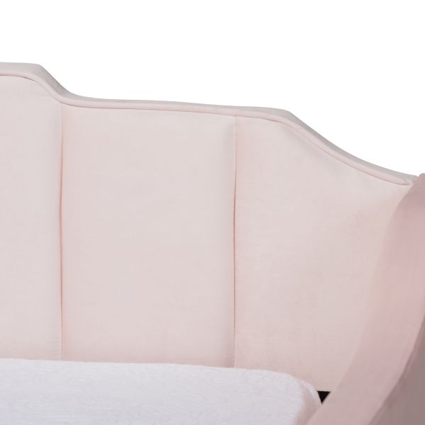 Lennon Modern and Contemporary Pink Velvet Fabric Upholstered Queen Size Daybed with Trundle