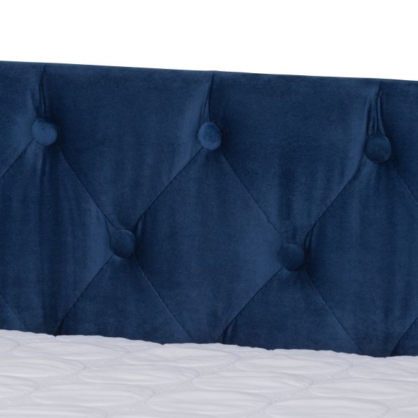 Raphael Modern and Contemporary Navy Blue Velvet Fabric Upholstered Queen Size Daybed with Trundle