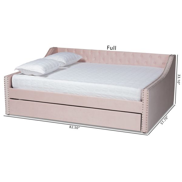 Raphael Modern and Contemporary Pink Velvet Fabric Upholstered Full Size Daybed with Trundle