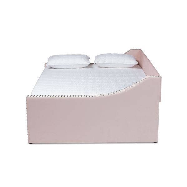 Raphael Modern and Contemporary Pink Velvet Fabric Upholstered Full Size Daybed with Trundle