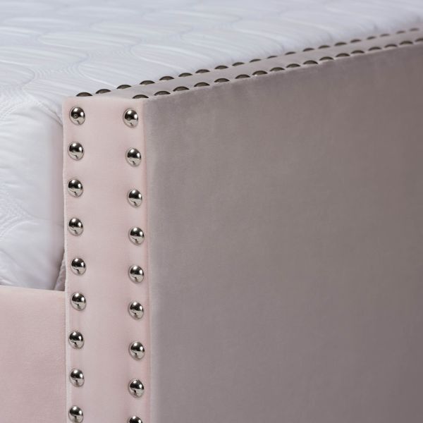 Raphael Modern and Contemporary Pink Velvet Fabric Upholstered Full Size Daybed with Trundle