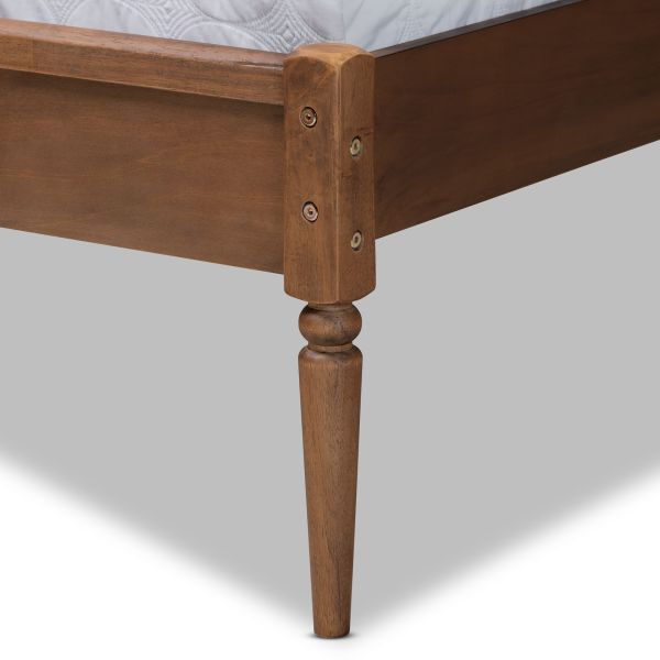 Elston Mid-Century Modern Walnut Brown Finished Wood and Synthetic Rattan Queen Size Platform Bed