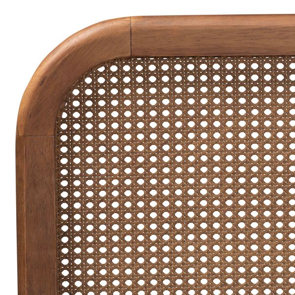 Elston Mid-Century Modern Walnut Brown Finished Wood and Synthetic Rattan King Size Platform Bed