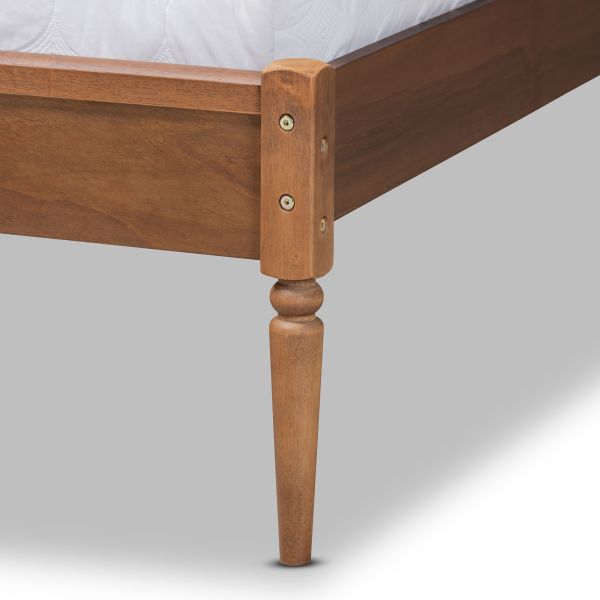 Diantha Classic and Traditional Dark Grey Fabric Upholstered and Walnut Brown Finished Wood Full Size Platform Bed