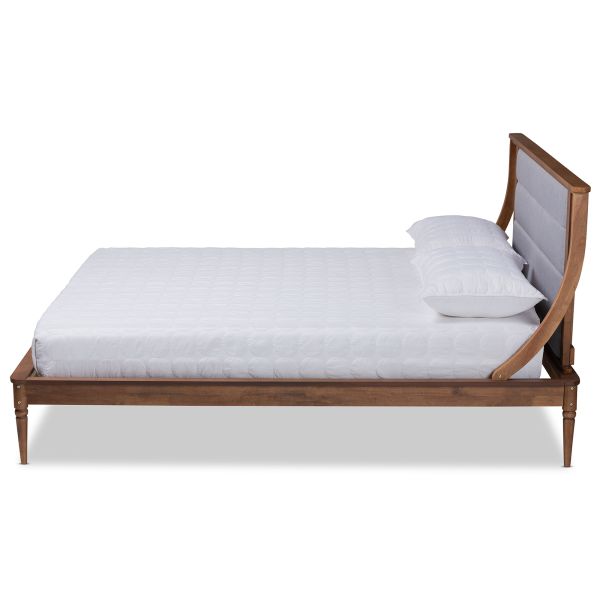 Regis Modern and Contemporary Transitional Light Grey Fabric Upholstered and Walnut Brown Finished Wood King Size Platform Bed