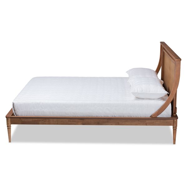 Jamila Modern Transitional Walnut Brown Finished Wood and Synthetic Rattan King Size Platform Bed