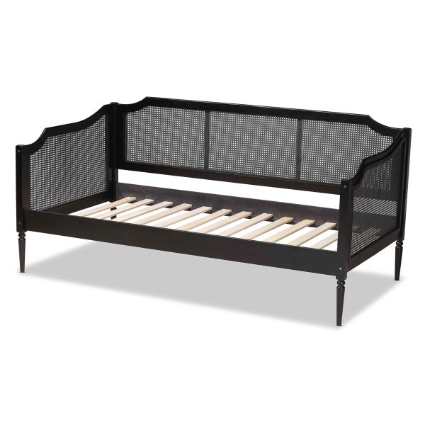 Hancock Mid-Century Modern Charcoal Finished Wood and Synthetic Rattan Twin Size Daybed