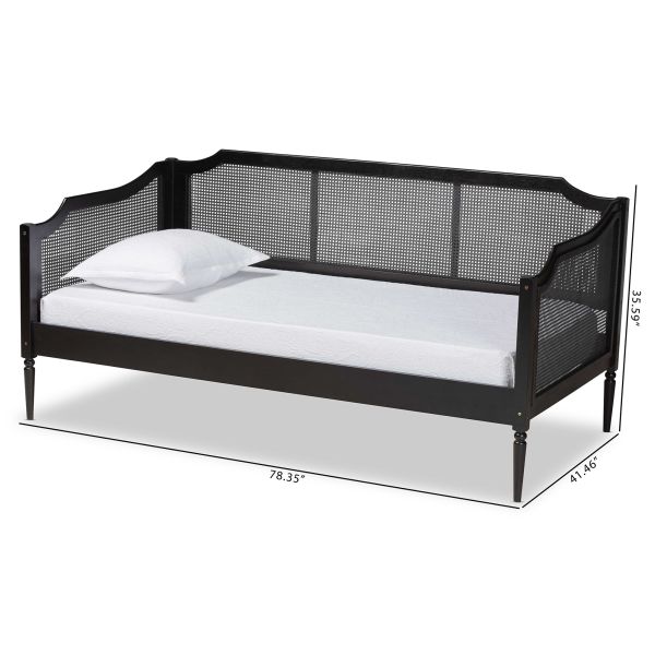 Hancock Mid-Century Modern Charcoal Finished Wood and Synthetic Rattan Twin Size Daybed