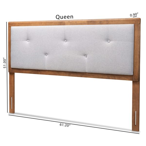 Abner Modern and Contemporary Transitional Light Grey Fabric Upholstered and Walnut Brown Finished Wood King Size Headboard
