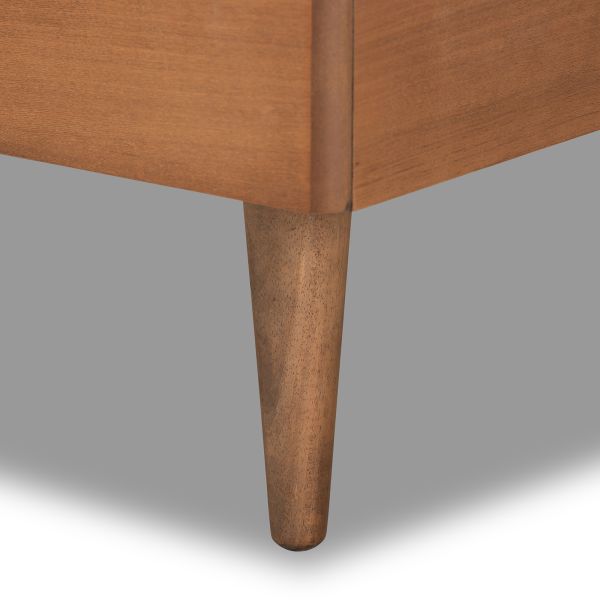 Saul Mid-Century Modern Dark Grey Fabric Upholstered and Walnut Brown Finished Wood Twin Size Platform Bed