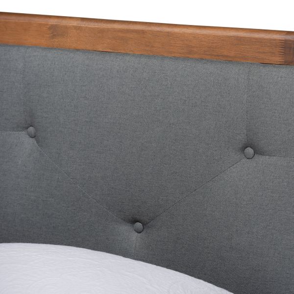Laima Mid-Century Modern Dark Grey Fabric Upholstered and Walnut Brown Finished Wood Twin Size Platform Bed