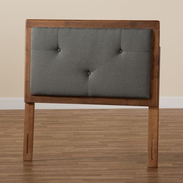 Abner Modern and Contemporary Transitional Dark Grey Fabric Upholstered and Walnut Brown Finished Wood Twin Size Headboard