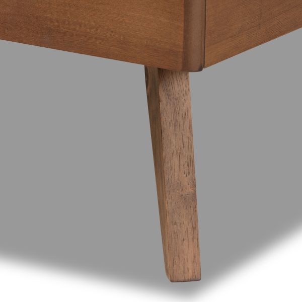 Linn Mid-Century Modern Light Grey Fabric Upholstered and Walnut Brown Finished Wood Twin Size Platform Bed