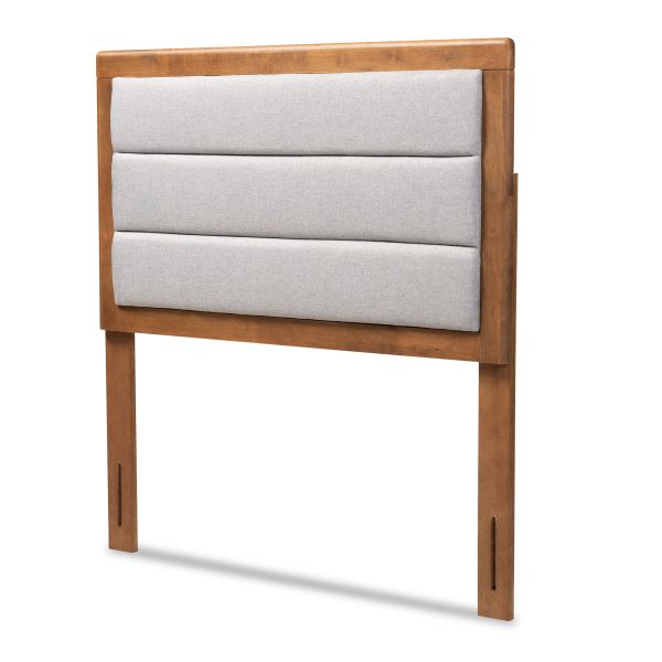 Dexter Modern and Contemporary Light Grey Fabric Upholstered and Walnut Brown Finished Wood Twin Size Headboard