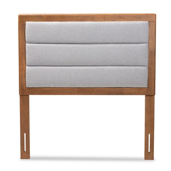 Dexter Modern and Contemporary Light Grey Fabric Upholstered and Walnut Brown Finished Wood Twin Size Headboard