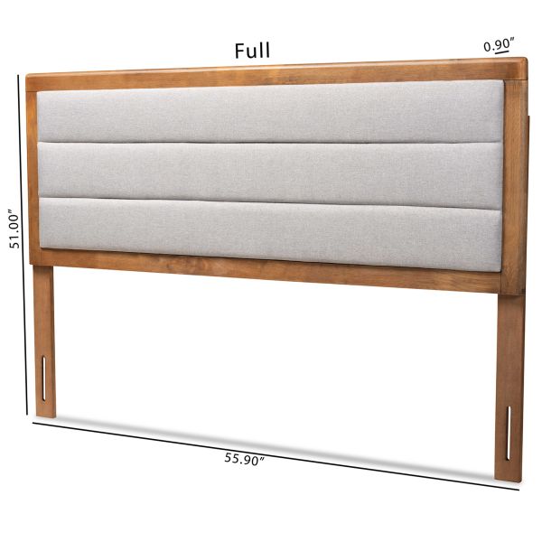 Dexter Modern and Contemporary Light Grey Fabric Upholstered and Walnut Brown Finished Wood King Size Headboard