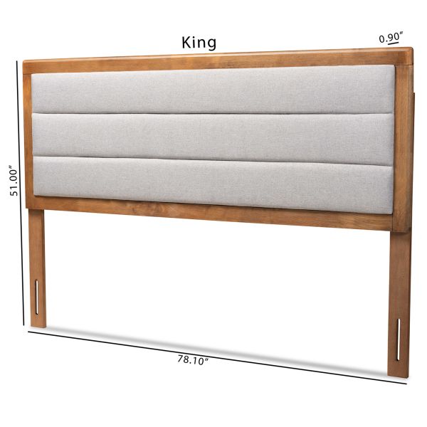 Dexter Modern and Contemporary Light Grey Fabric Upholstered and Walnut Brown Finished Wood King Size Headboard