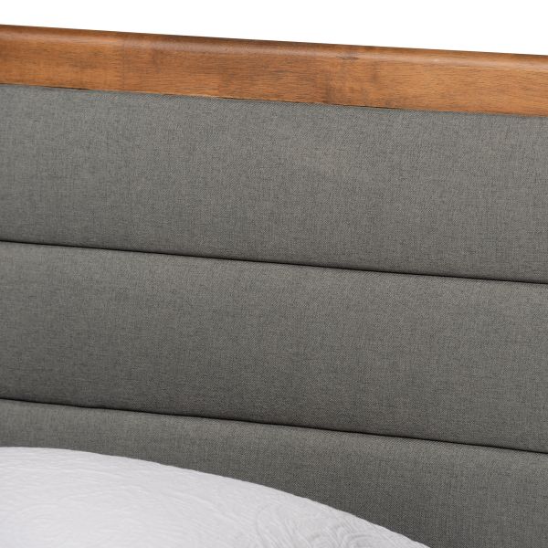 Seren Mid-Century Modern Dark Grey Fabric Upholstered and Walnut Brown Finished Wood Twin Size Platform Bed