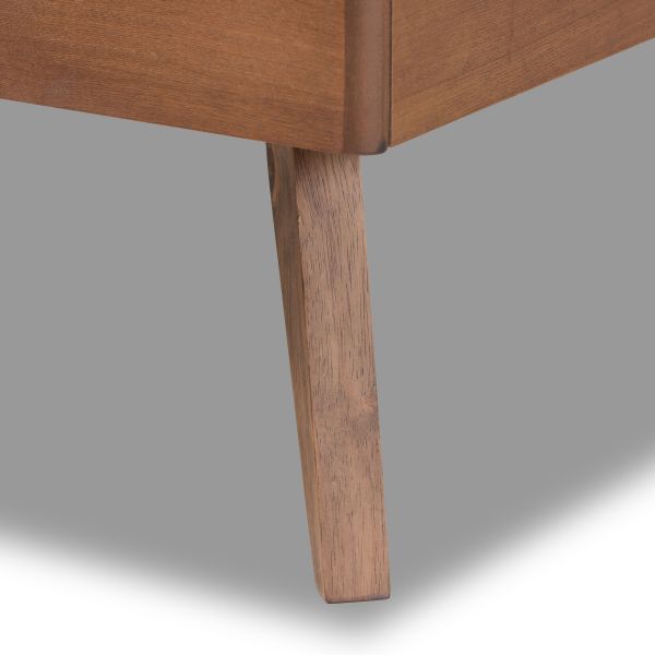 Linn Mid-Century Modern Dark Grey Fabric Upholstered and Walnut Brown Finished Wood Twin Size Platform Bed