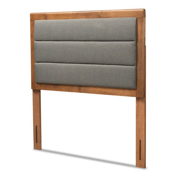 Dexter Modern and Contemporary Dark Grey Fabric Upholstered and Walnut Brown Finished Wood Twin Size Headboard