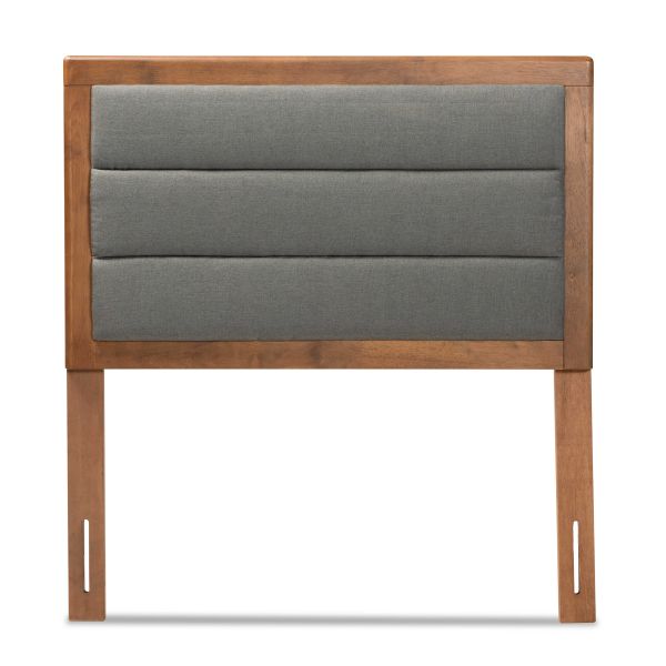Dexter Modern and Contemporary Dark Grey Fabric Upholstered and Walnut Brown Finished Wood Twin Size Headboard