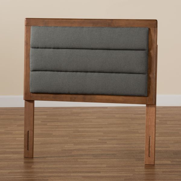 Dexter Modern and Contemporary Dark Grey Fabric Upholstered and Walnut Brown Finished Wood Twin Size Headboard