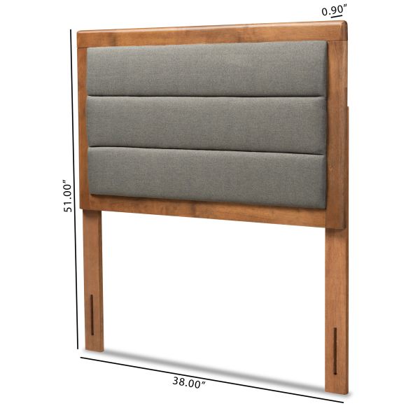 Dexter Modern and Contemporary Dark Grey Fabric Upholstered and Walnut Brown Finished Wood Twin Size Headboard