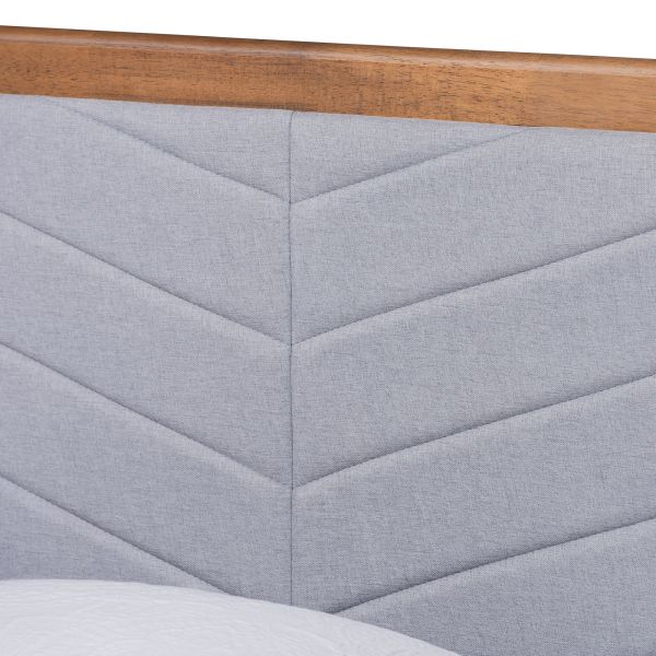 Roze Mid-Century Modern Light Grey Fabric Upholstered and Walnut brown Finished Wood Twin Size Platform Bed