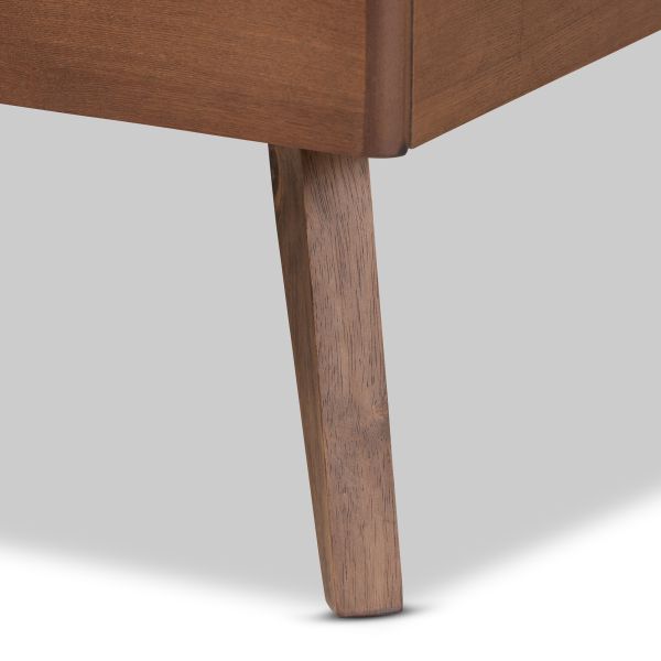 Roze Mid-Century Modern Light Grey Fabric Upholstered and Walnut brown Finished Wood Twin Size Platform Bed