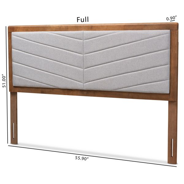 Iden Modern and Contemporary Light Grey Fabric Upholstered and Walnut Brown Finished Wood King Size Headboard