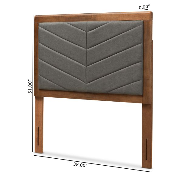 Iden Modern and Contemporary Dark Grey Fabric Upholstered and Walnut Brown Finished Wood Twin Size Headboard