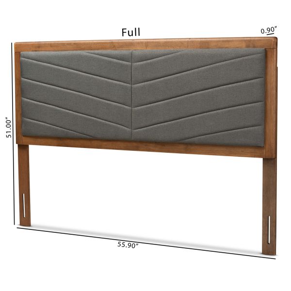 Iden Modern and Contemporary Dark Grey Fabric Upholstered and Walnut Brown Finished Wood Queen Size Headboard