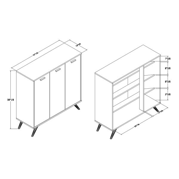 Kelson Modern and Contemporary Dark Grey and Gold Finished Wood 3-Door Shoe Cabinet