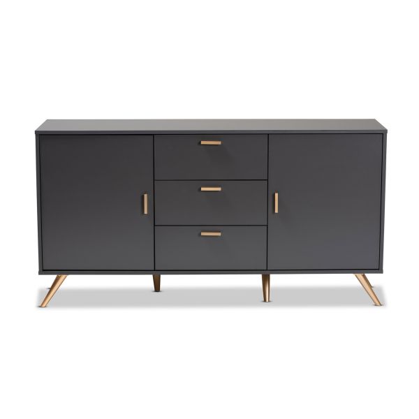 Kelson Modern and Contemporary Dark Grey and Gold Finished Wood 2-Door Sideboard Buffet
