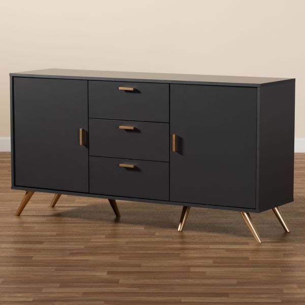 Kelson Modern and Contemporary Dark Grey and Gold Finished Wood 2-Door Sideboard Buffet