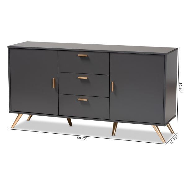 Kelson Modern and Contemporary Dark Grey and Gold Finished Wood 2-Door Sideboard Buffet