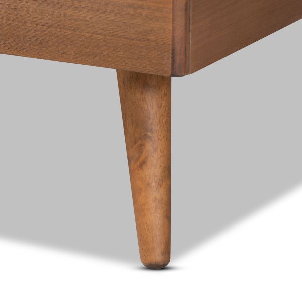Larue Modern and Contemporary Grey Velvet Fabric Upholstered and Walnut Brown Finished Wood King Size Platform Bed