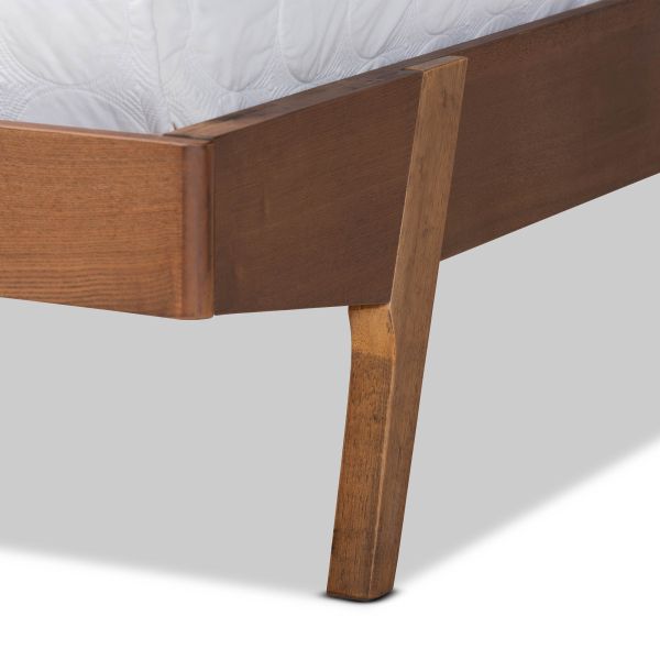 Senna Mid-Century Modern Grey Fabric Upholstered and Walnut Brown Finished Wood King Size Platform Bed