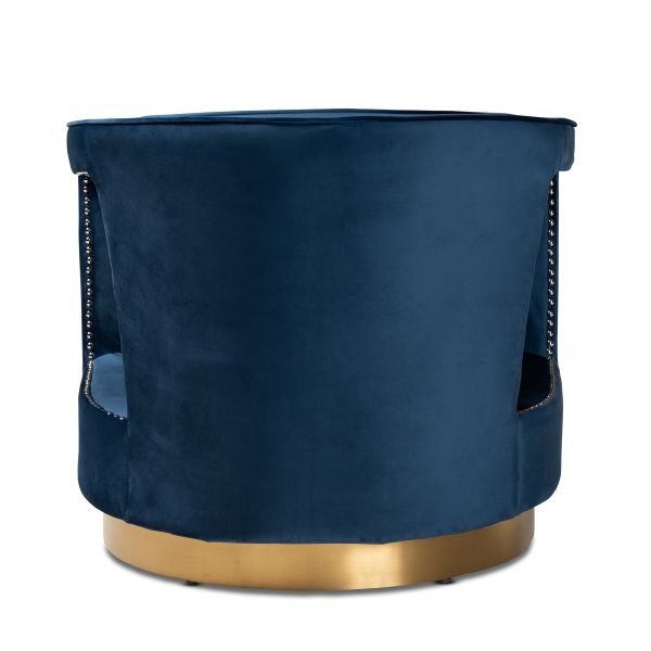 Neville Modern Luxe and Glam Navy Blue Velvet Fabric Upholstered and Gold Finished Metal Armchair