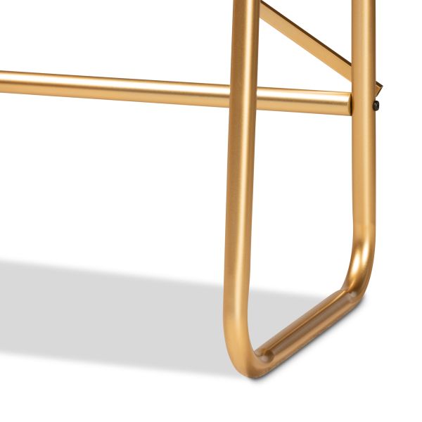 Merida Glam and Luxe Brushed Gold Finished Metal and Natural Brown Finished Wood 2-Tier Over Bed Queen Size Storage Display Shelf