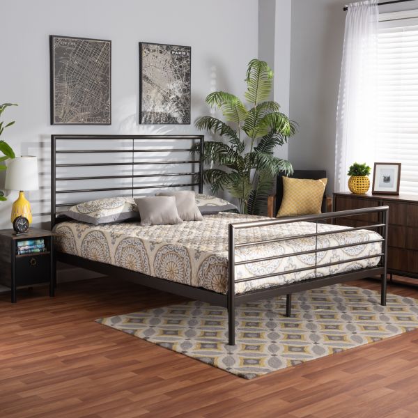 Alva Modern and Contemporary Industrial Black Finished Metal Full Size Platform Bed